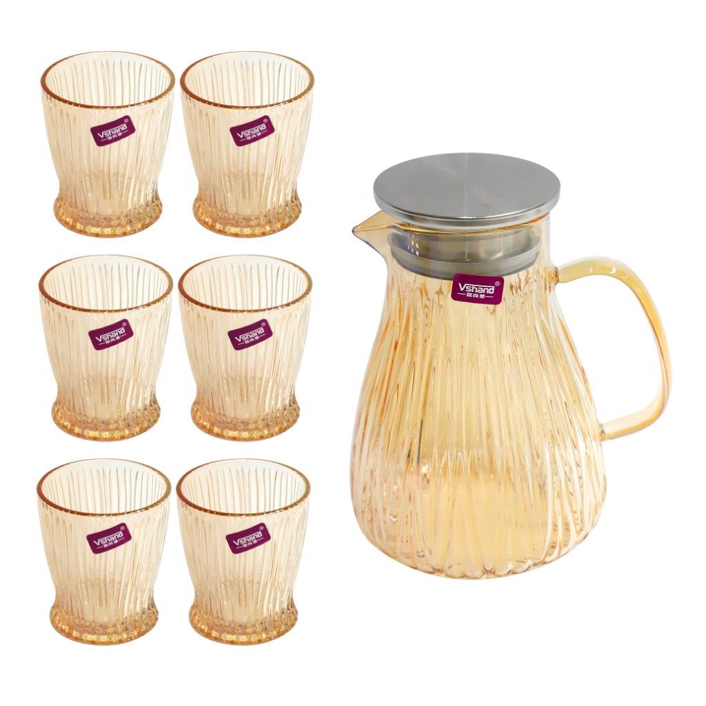 Premium Glass Beverage Jug Water Jug and Cup Set of 6 Pcs