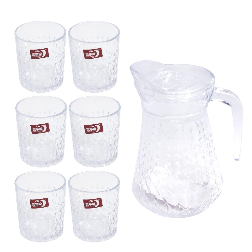 طقم إبريق مياه وكوب زجاجي فاخر للمشروبات مكون من 6 قطع بسعة 1500 مل + 220 مل