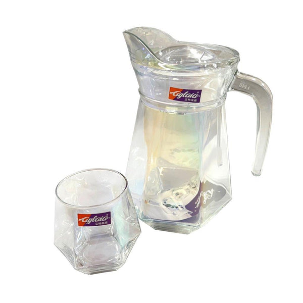 Premium Glass Beverage Jug Water Jug and Cup Set of 6 Pcs 1300 ml