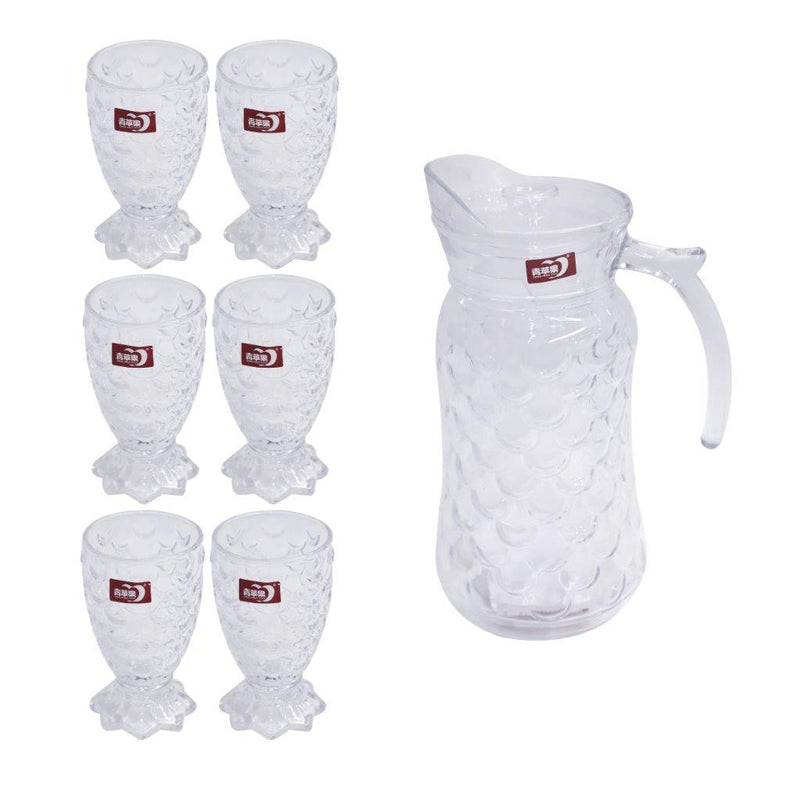 Premium Glass Beverage Jug Water Jug and Cup Set of 4 Pcs 1700 ml+230 ml