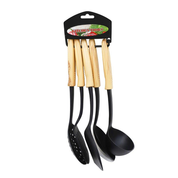 Wooden Handle Kitchen Utensil Spoon Set of 5 Pcs (check material) 31 cm