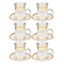 Deco Engraved Gold Abstract Design Istikana Glass Tea Cup and Saucer Set of 6 Pcs 11 cm/70 ml