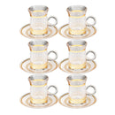 Deco Engraved Gold Abstract Design Istikana Glass Tea Cup and Saucer Set of 6 Pcs 11 cm/70 ml