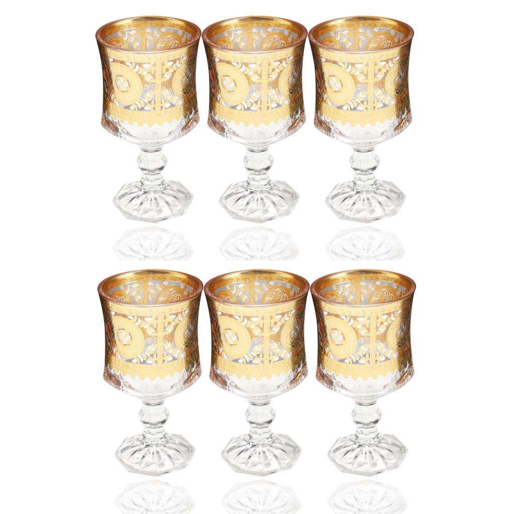 Deco Engraved Gold Abstract Design footed Istikana Glass Tea Cup Set of 6 Pcs 140 ml