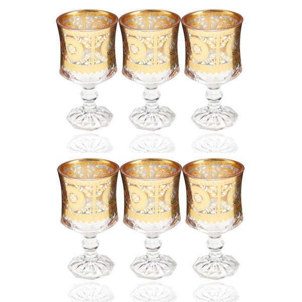 Deco Engraved Gold Abstract Design footed Istikana Glass Tea Cup Set of 6 Pcs 140 ml