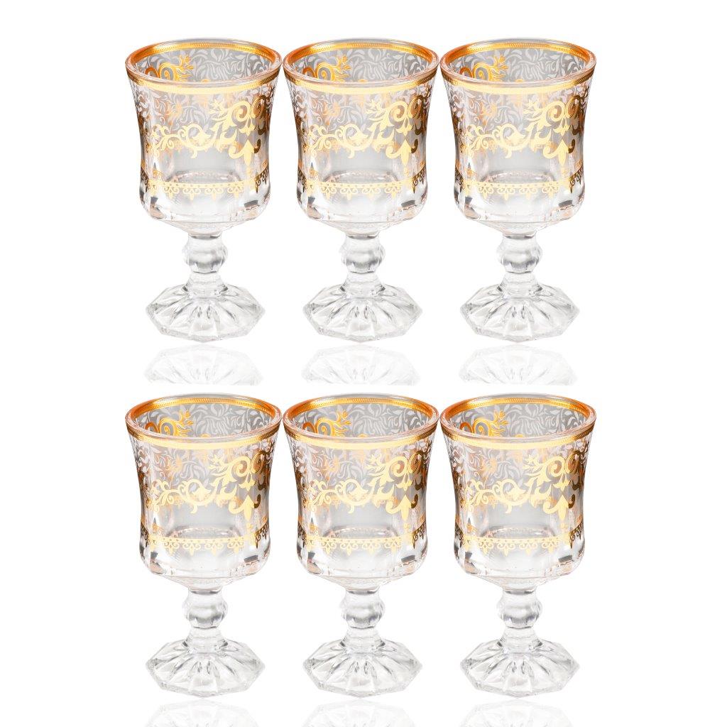 Deco Engraved Gold Abstract Design footed Istikana Glass Tea Cup Set of 6 Pcs 140 ml