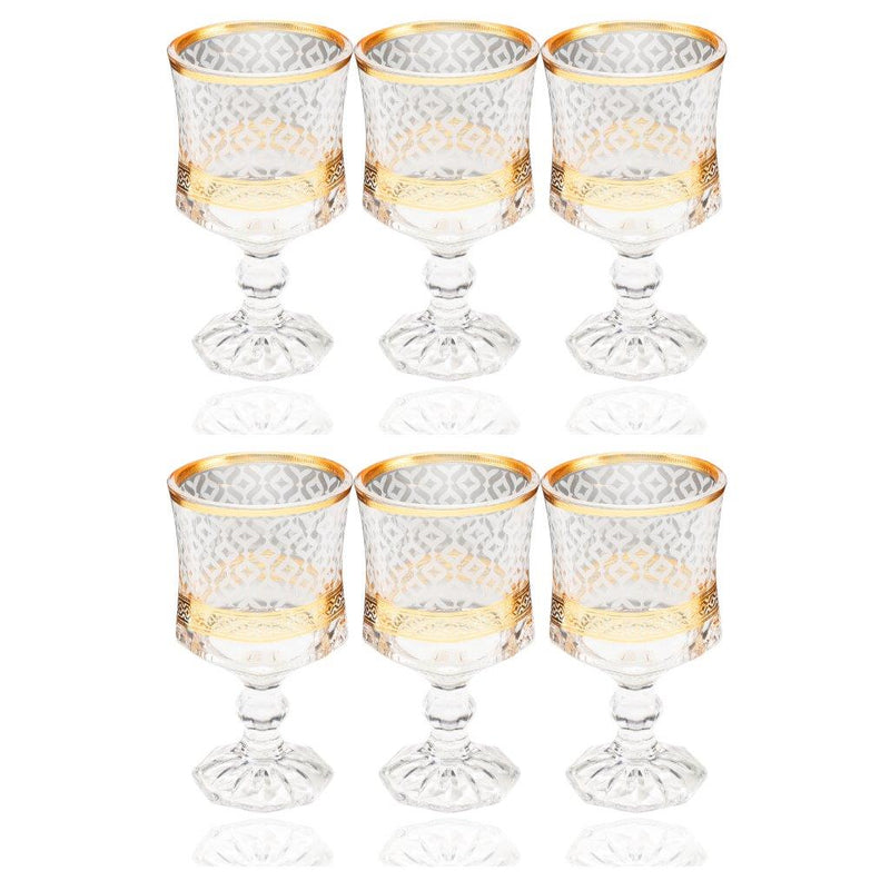 Deco Engraved Gold Abstract Design footed Istikana Glass Tea Cup Set of 6 Pcs 140 ml