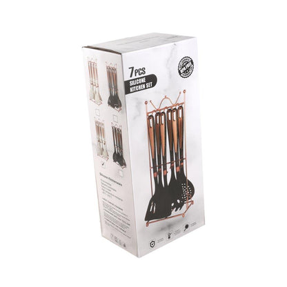 High Quality Plastic Kitchen Cutlery Utensil Spoon Set of 6 Pcs with Chrome Stand 11*17*39 cm
