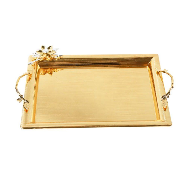 Deco Gold Metal Rectangle Serving Tray Set of 2 Pcs Crafted Handles (Check Set or Single) 42*29.5 cm