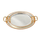 Deco Silver Metal Oval Serving Tray Set of 2 Pcs Crafted Handles 35*27/43*35 cm