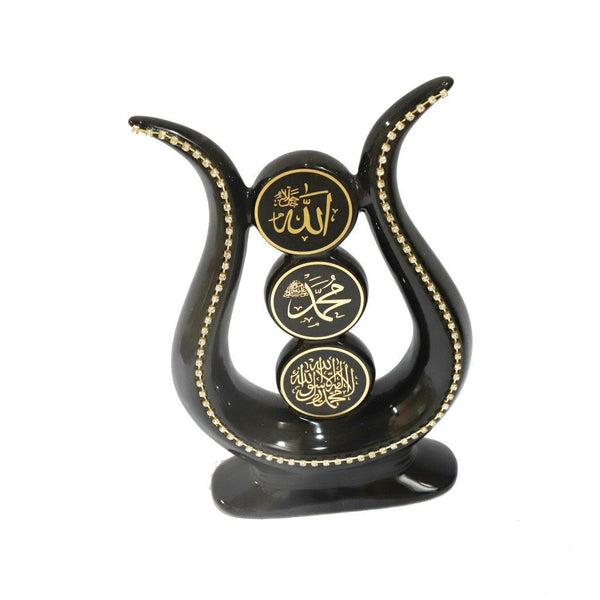 Islamic Craft Ceramic Decor Black and Gold Allah Mohammad Name 26*17 cm