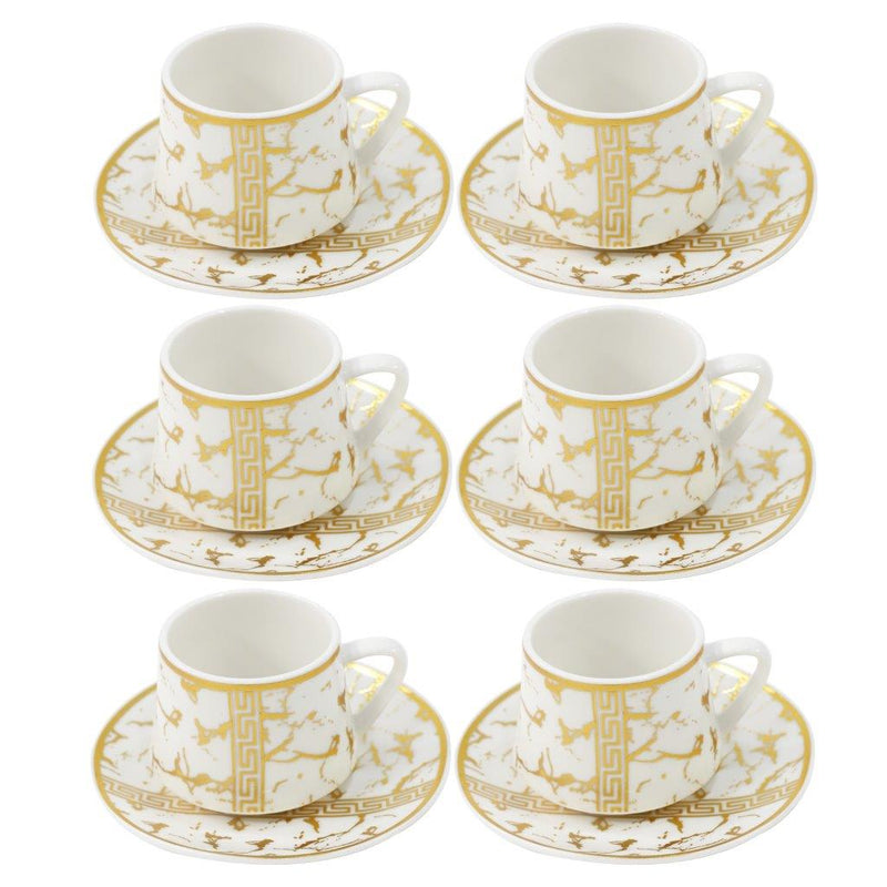 Royal Cream Abstract Print Ceramic Coffee Cup & Saucer Set of 6 Pcs