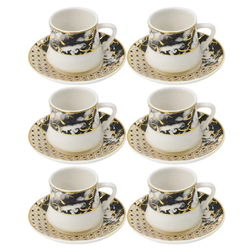 Royal Cream Abstract Print Ceramic Coffee Cup & Saucer Set of 6 Pcs