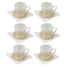 Royal Cream Abstract Print Ceramic Coffee Cup & Saucer Set of 6 Pcs