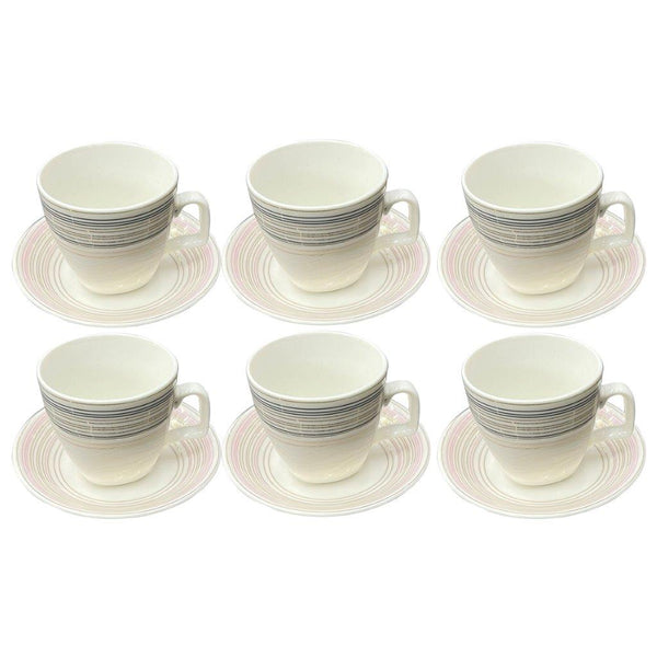 Royal Cream Abstract Print Ceramic Coffee Cup & Saucer Set of 6 Pcs Print Design 90CC/11 cm