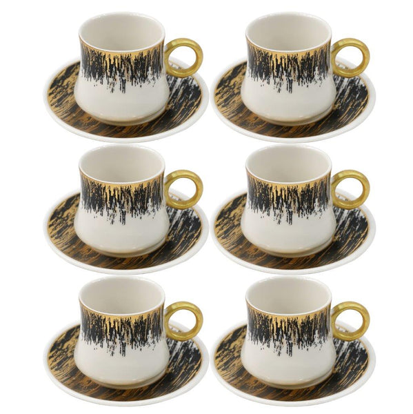 Ceramic Coffee Cup and Saucer Set of 6 Pcs Abstract Print Design 90CC/11 cm