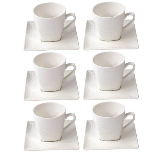 Ceramic Coffee Cup and Saucer Set of 6 Pcs Abstract Embossed Design 85CC/10.5*10 cm