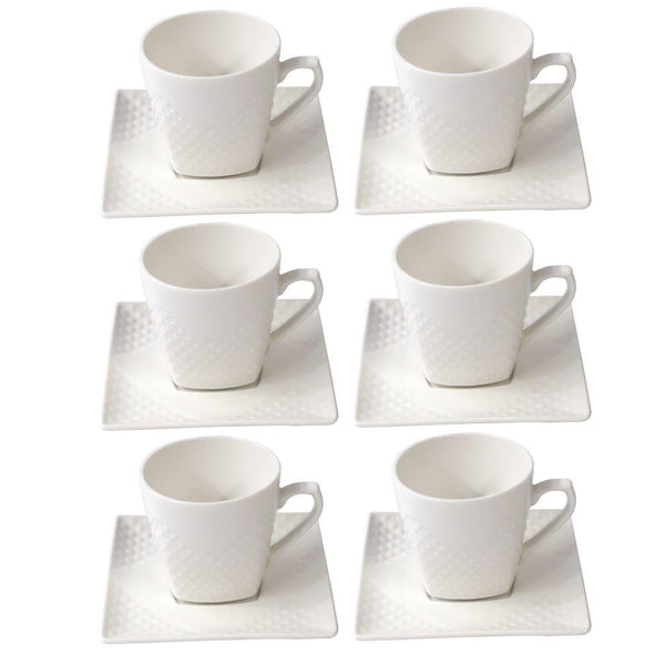 Ceramic Coffee Cup and Saucer Set of 6 Pcs Abstract Embossed Design 85CC/10.5*10 cm