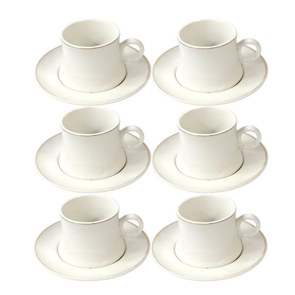 Ceramic Coffee Cup and Saucer Set of 6 Pcs Plain Design 200CC/14 cm