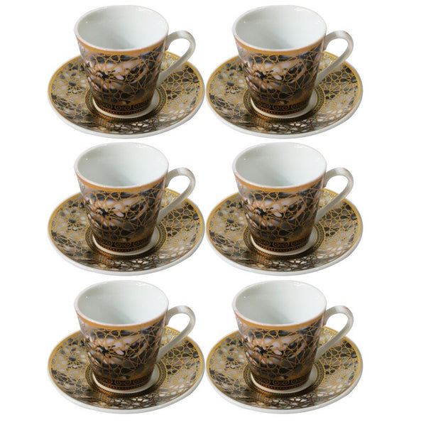 Ceramic Coffee Cup and Saucer Set of 6 Pcs Abstract Print Design 85CC/11 cm