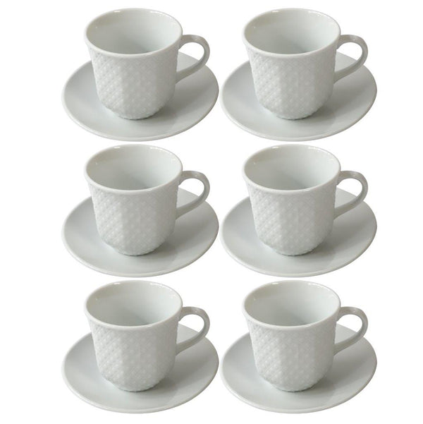 Ceramic Coffee Cup and Saucer Set of 6 Pcs Plain Design 85CC/11 cm