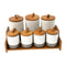 Abstract Print Ceramic Canister Set of 7 Pcs with Wooden Lid and Stand 10*15/8*10 cm