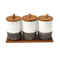 Abstract Print Ceramic Canister Set of 7 Pcs with Wooden Lid and Stand 10*15 cm