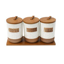 Abstract Print Ceramic Canister Set of 7 Pcs with Wooden Lid and Stand 10*15 cm