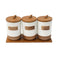 Abstract Print Ceramic Canister Set of 7 Pcs with Wooden Lid and Stand 10*15 cm