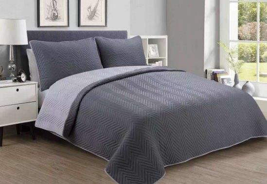 Dark Grey Color Cotton Comforter Bedspread Bedding Set Bed Cover with Pillowcase Set of 3 Pcs Bed Co