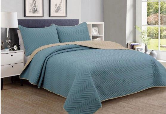 Green Teal Color Cotton Comforter Bedspread Bedding Set Bed Cover with Pillowcase Set of 3 Pcs Bed C