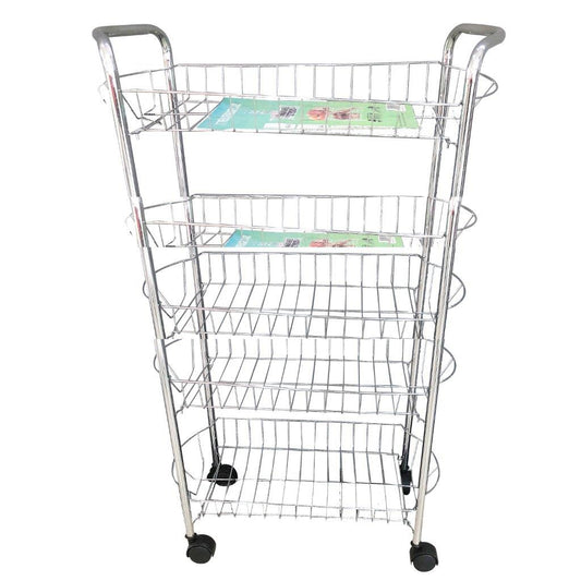 Iron Fruit Vegetable Trolley 3 Tier Wheels Kitchen Storage Shelf Chrome Finish 49*27*62 cm