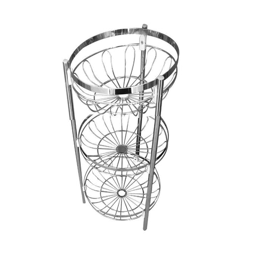 Iron Fruit Vegetable Trolley 3 Tier Kitchen Storage Shelf Chrome Finish 28*65 cm