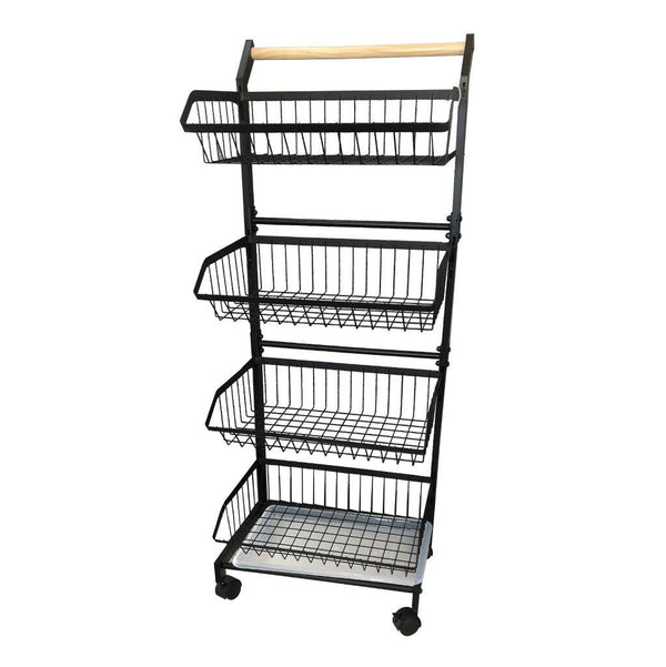 Iron Fruit Vegetable Trolley 4 Tier Wheels Kitchen Storage Shelf Chrome Finish 40*29*91 cm