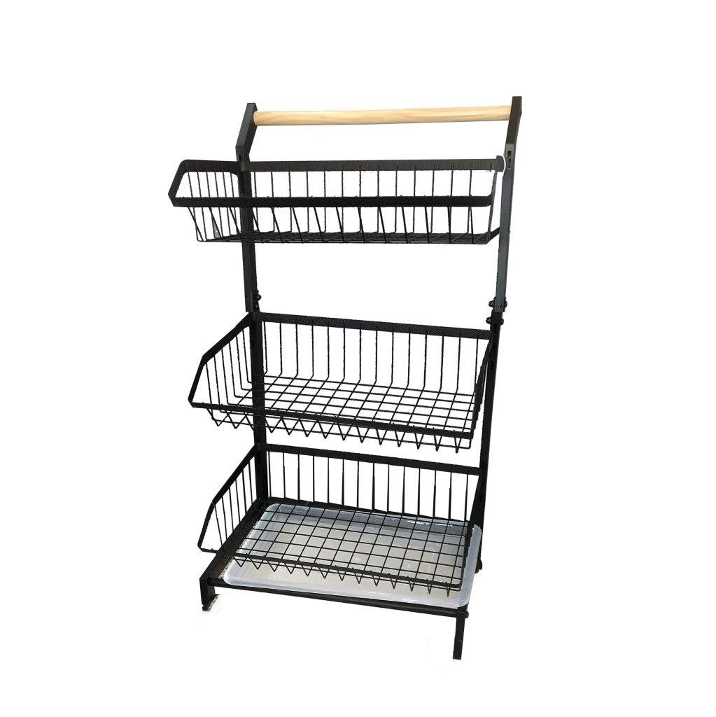 Iron Fruit Vegetable Trolley 3 Tier Wheels Kitchen Storage Shelf Chrome Finish 40*29*67 cm