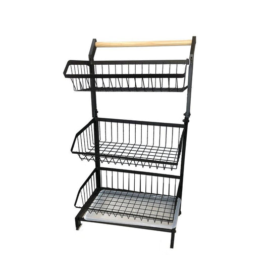 Iron Fruit Vegetable Trolley 3 Tier Wheels Kitchen Storage Shelf Chrome Finish 40*29*67 cm