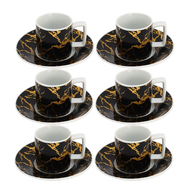 Ceramic Coffee Cup and Saucer Set of 6 Pcs Abstract Print Design 100 ml 12 cm