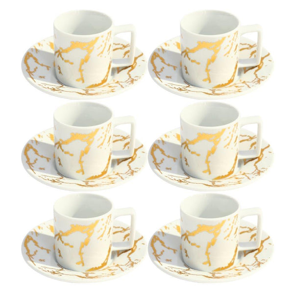 Ceramic Coffee Cup and Saucer Set of 6 Pcs Abstract Print Design 100 ml 12 cm