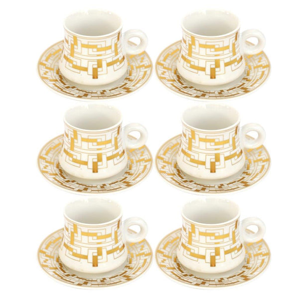 Ceramic Coffee Cup and Saucer Set of 6 Pcs Abstract Print Design 200 ml 14 cm