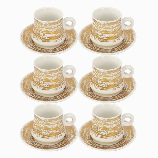 Ceramic Coffee Cup and Saucer Set of 6 Pcs Abstract Print Design 200 ml 14 cm