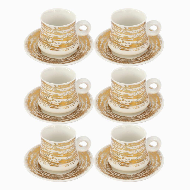 Ceramic Coffee Cup and Saucer Set of 6 Pcs Abstract Print Design 200 ml 14 cm