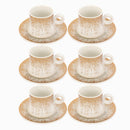 Ceramic Coffee Cup and Saucer Set of 6 Pcs Abstract Print Design 200 ml 14 cm