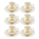 Ceramic Coffee Cup and Saucer Set of 6 Pcs Abstract Print Design 100 ml/12 cm