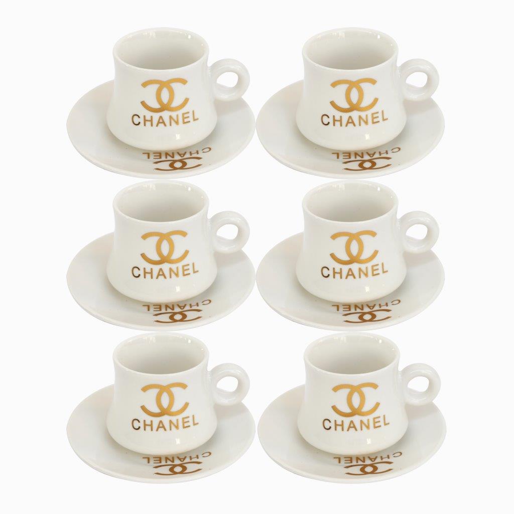 Ceramic Coffee Cup and Saucer Set of 6 Pcs Abstract Print Design 200 ml/14 cm