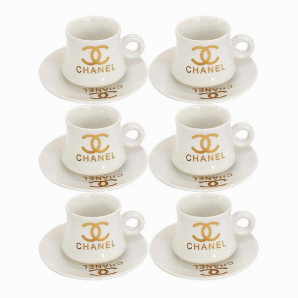 Ceramic Coffee Cup and Saucer Set of 6 Pcs Abstract Print Design 200 ml/14 cm