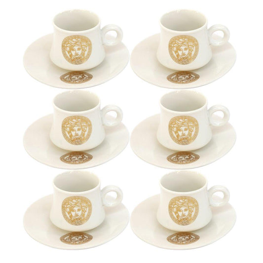 Ceramic Coffee Cup and Saucer Set of 6 Pcs Abstract Print Design 100 ml/12 cm