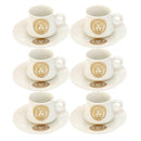 Ceramic Coffee Cup and Saucer Set of 6 Pcs Abstract Print Design 100 ml/12 cm