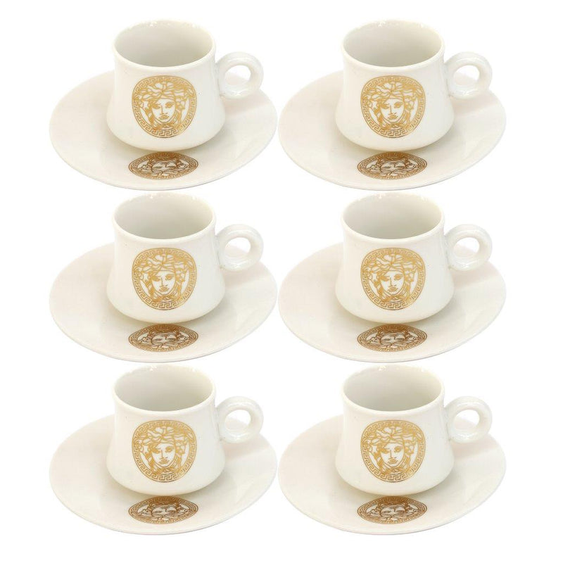 Ceramic Coffee Cup and Saucer Set of 6 Pcs Abstract Print Design 100 ml/12 cm