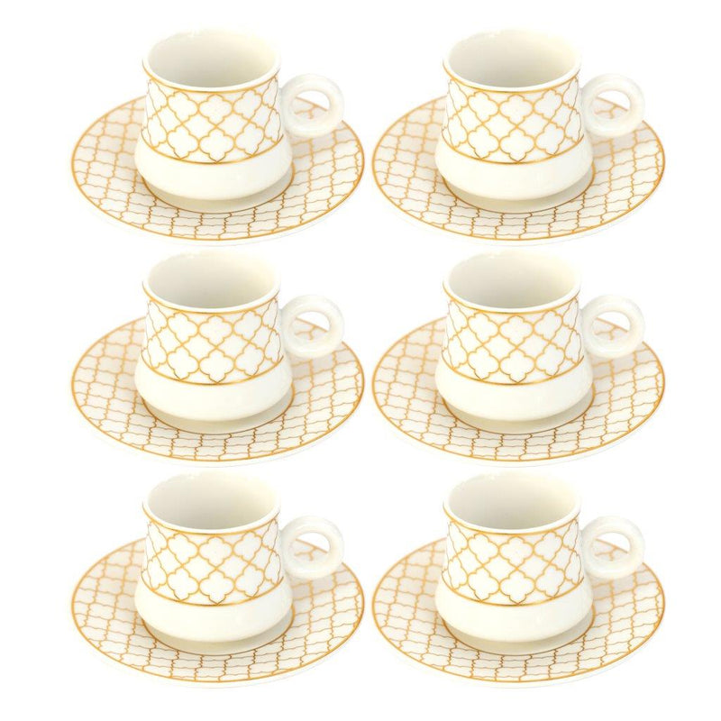 Ceramic Coffee Cup and Saucer Set of 6 Pcs Abstract Print Design 100 ml/12 cm