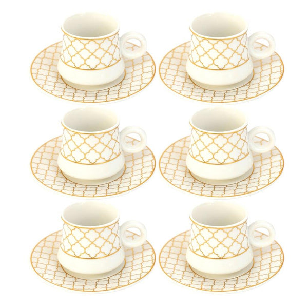 Ceramic Coffee Cup and Saucer Set of 6 Pcs Abstract Print Design 100 ml/12 cm